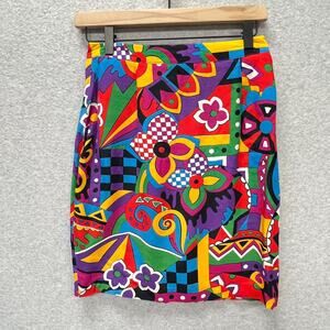 Vintage One + One Size 8 80's Geometric Pencil Mini Skirt Vibrant Color Abstract